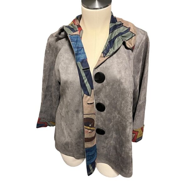 nwt faux suede retro button up closure 3/4 sleeve - Picture 5 of 7